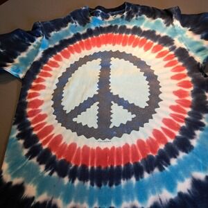 Liquid Blue Peace Sign Tie Dye T-Shirt Graphic‎ Tee Colorful Medium